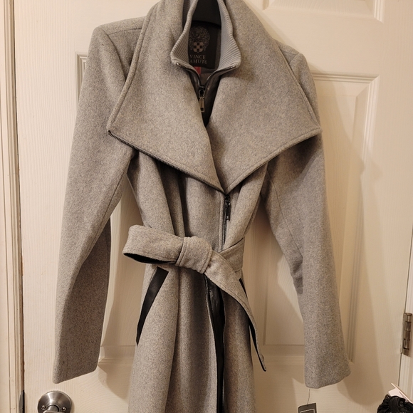 Vince Camuto for Macy's Asymmetrical Wool Coat with black Vegan trim in size xs - Picture 3 of 16